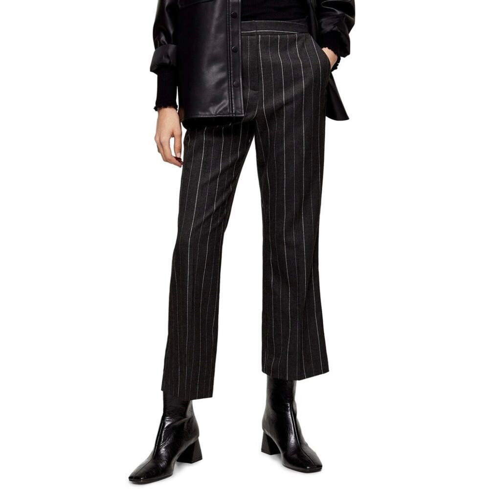 Topshop Pinstripe Crop Kick Flare High-Rise Trousers